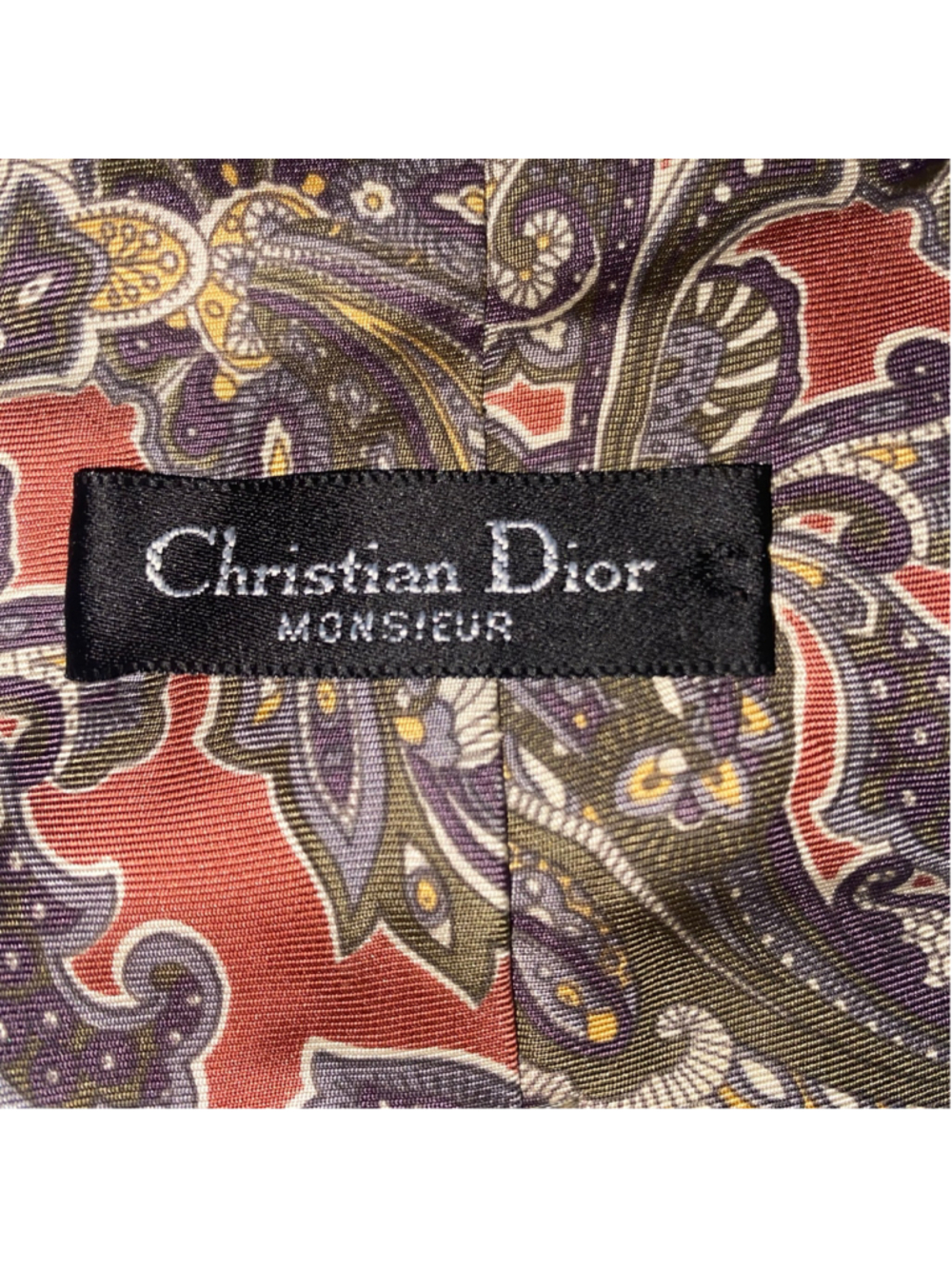 Men's Vintage Christian Dior Paisley Tie, One Size, Orange and Purple - Picture 3 of 4